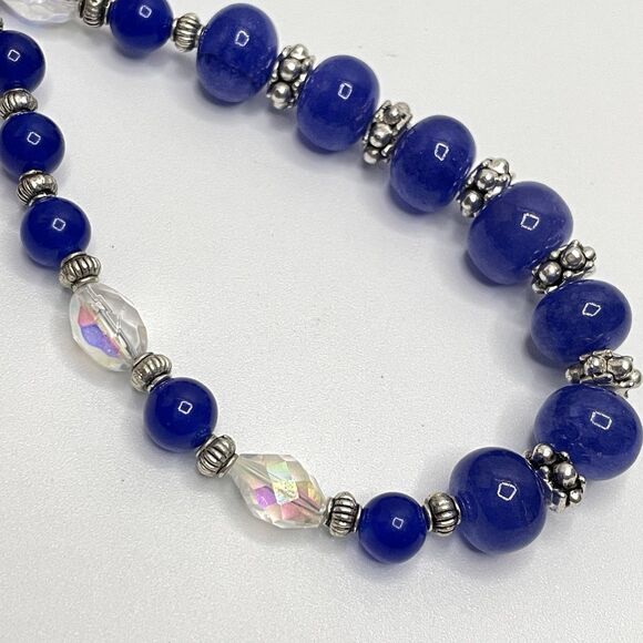 Earth Mined India Blue Gemstone AB Glass Beaded Necklace Elegant Boho Statement - Picture 2 of 7